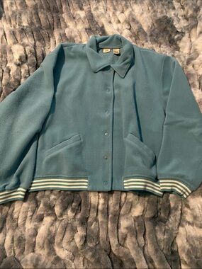 GAP Teal Varsity Fleece Jacket with Striped Hem